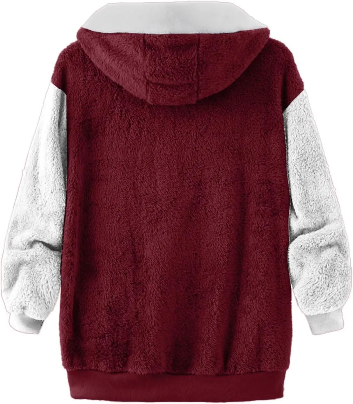 Casual Fuzzy Fleece Long Sleeves Hooded Cardigan For Women Solid Zip Up Coats Fuzzy Hooded Jacket Outerwear Pockets