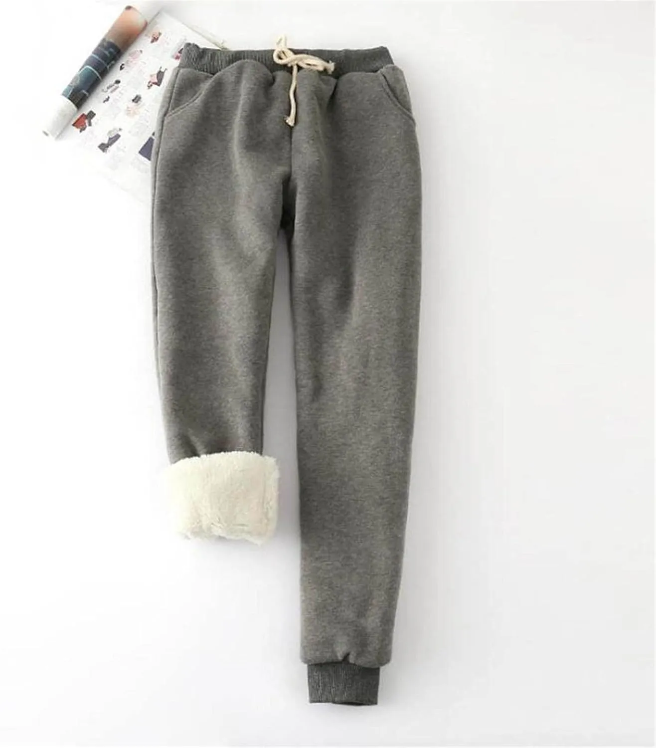 Cinch Bottom Sweatpants for Women with Pockets Sherpa Fleece Lined Loose Fit Drawstring Joggers Pants Heavy Baggy Casual Gym