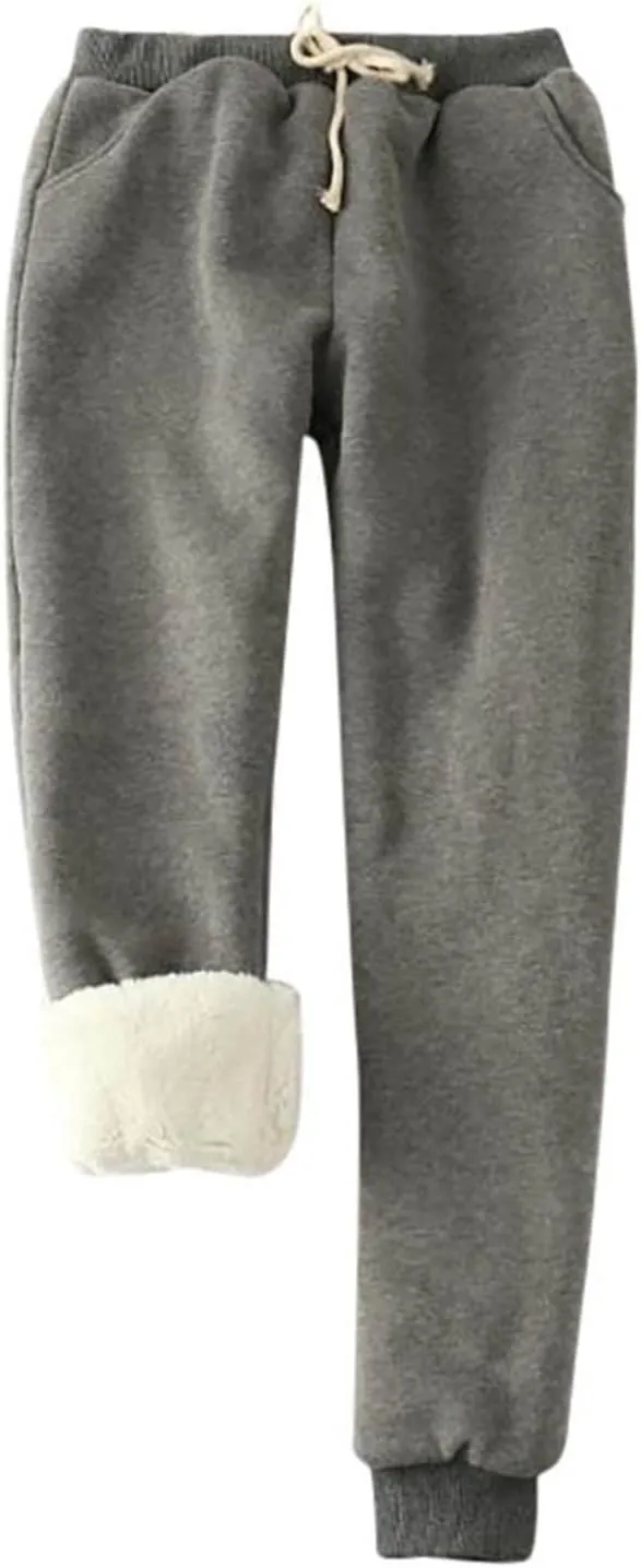 Cinch Bottom Sweatpants for Women with Pockets Sherpa Fleece Lined Loose Fit Drawstring Joggers Pants Heavy Baggy Casual Gym