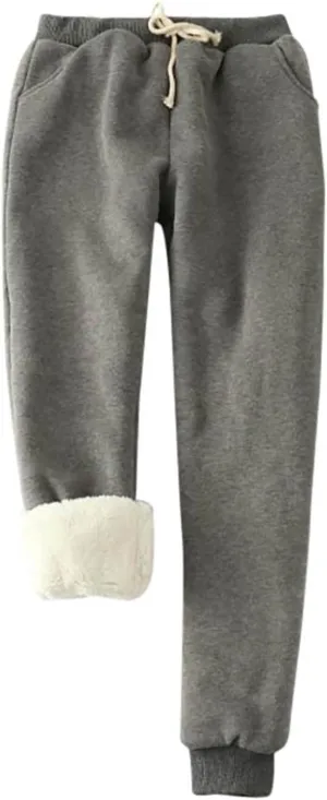 Cinch Bottom Sweatpants for Women with Pockets Sherpa Fleece Lined Loose Fit Drawstring Joggers Pants Heavy Baggy Casual Gym
