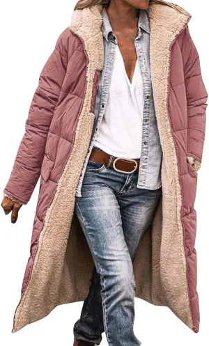 Coat Parka Jacket Xs-Xxl Fleece Lined Long Sleeve Outwear Full Zipper Solid Coat Winter Warm Women Long Quilted Coat