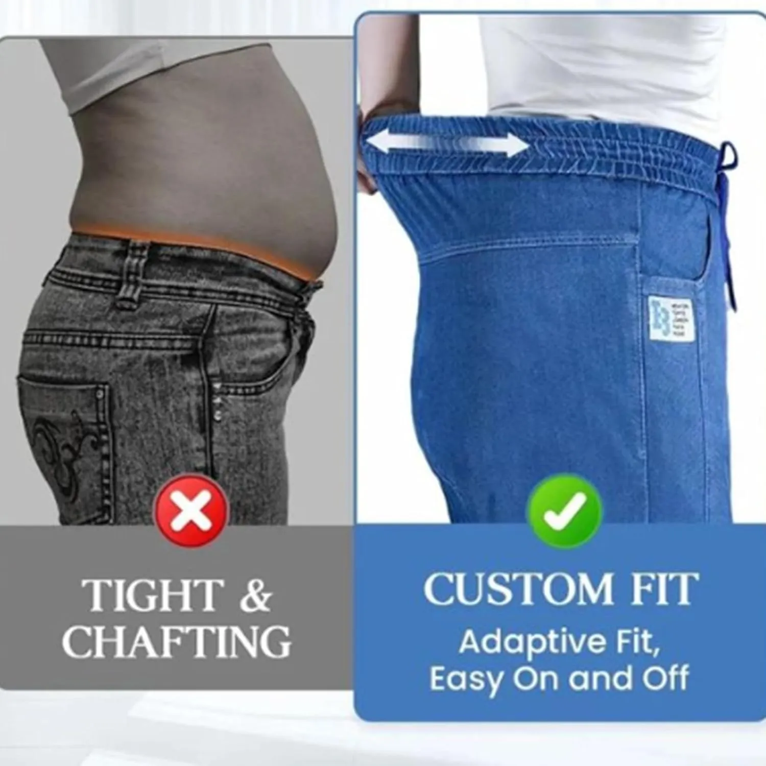 Comfijeans - High Waist Ultra-Stretch Mom Jeans, Women's Drawstring Elastic Waist Jeans with Side Pock