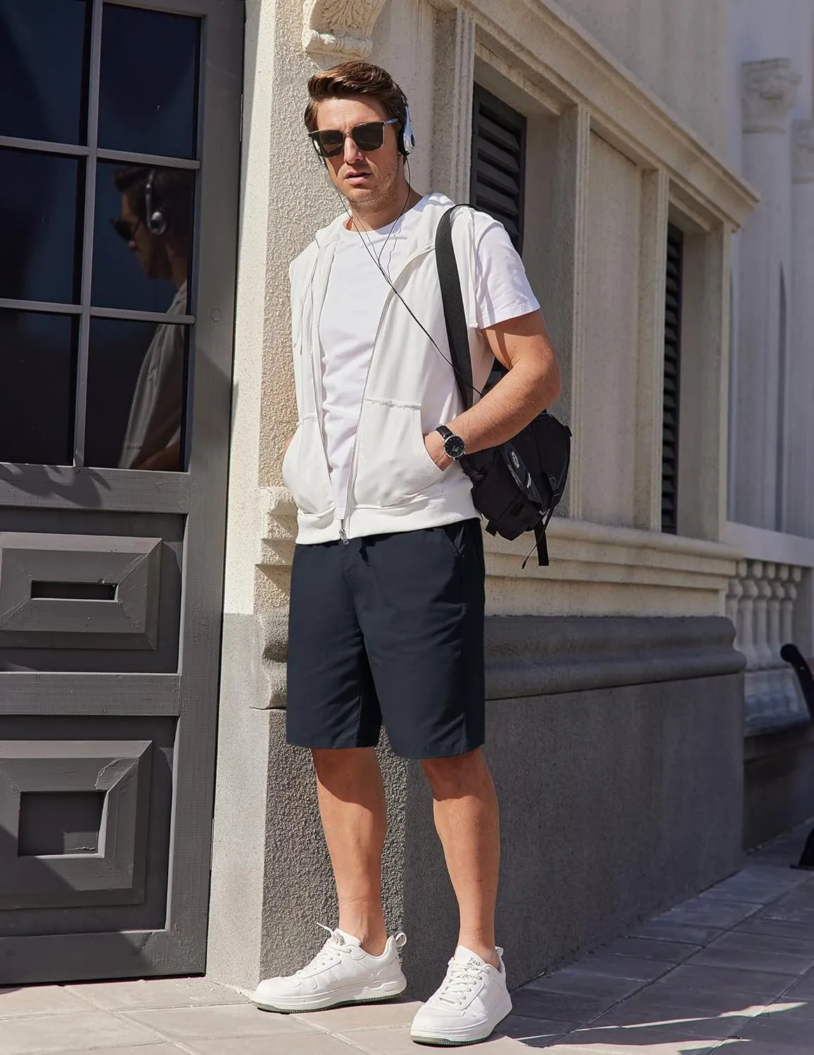 COOFANDY Mens Casual Shorts Cotton Elastic Waist Drawstring Shorts Lightweight Summer Beach Shorts