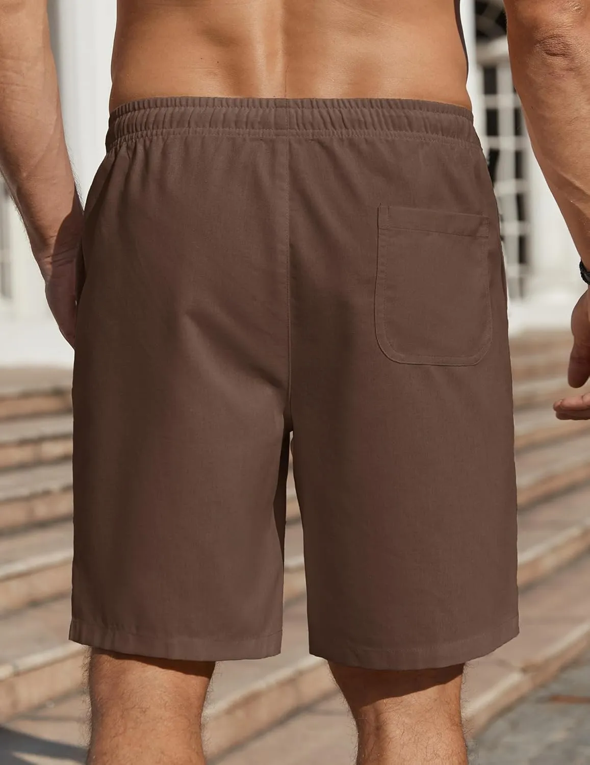COOFANDY Men's Linen Shorts Casual Beach Shorts 9 inch Inseam Elastic Waist Drawstring Summer Shorts