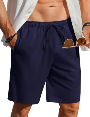 COOFANDY Men's Linen Shorts Casual Beach Shorts 9 inch Inseam Elastic Waist Drawstring Summer Shorts