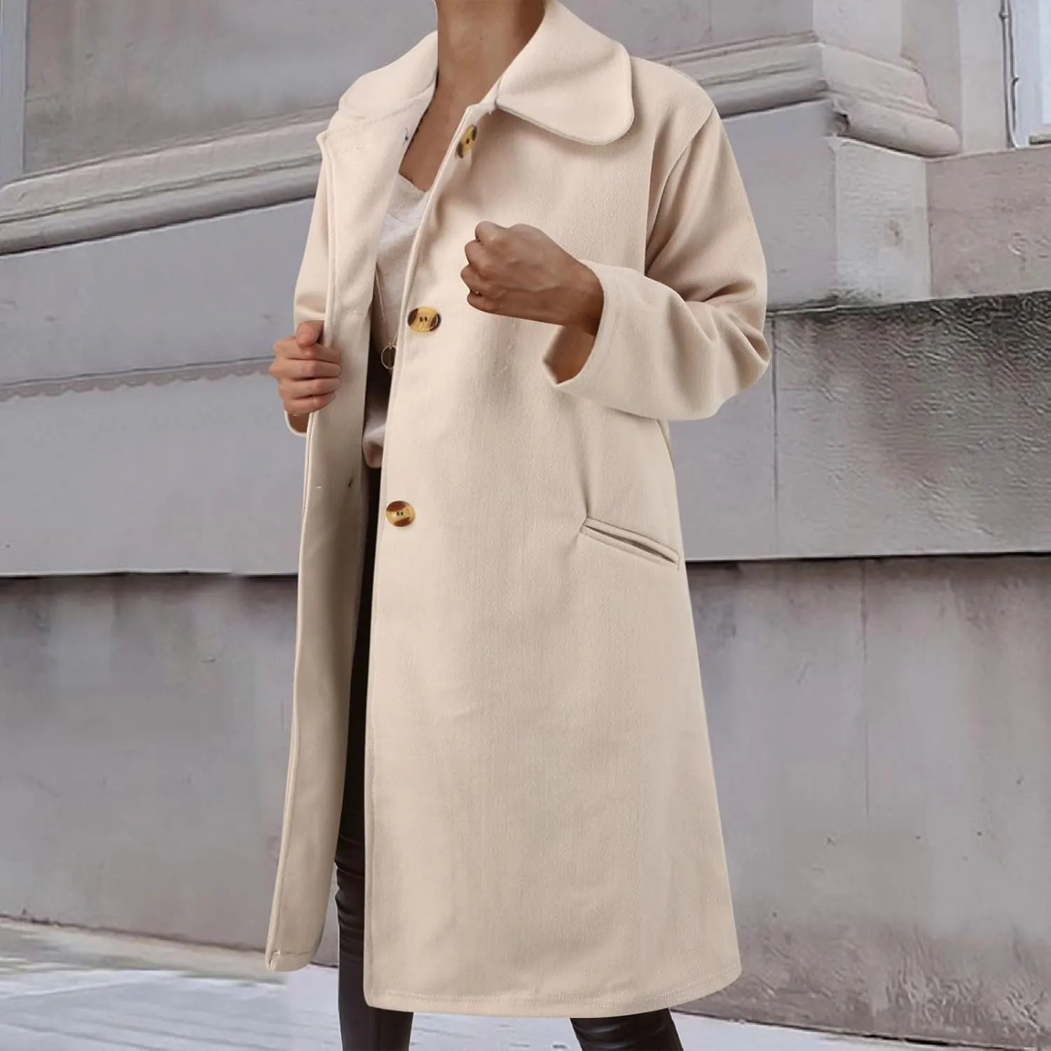 cooki Trench Coat for Women 2023 Women's Wool Trench Coats Warm Winter Pea Coat Double Breasted Mid-Long Lapel Fleece Jackets