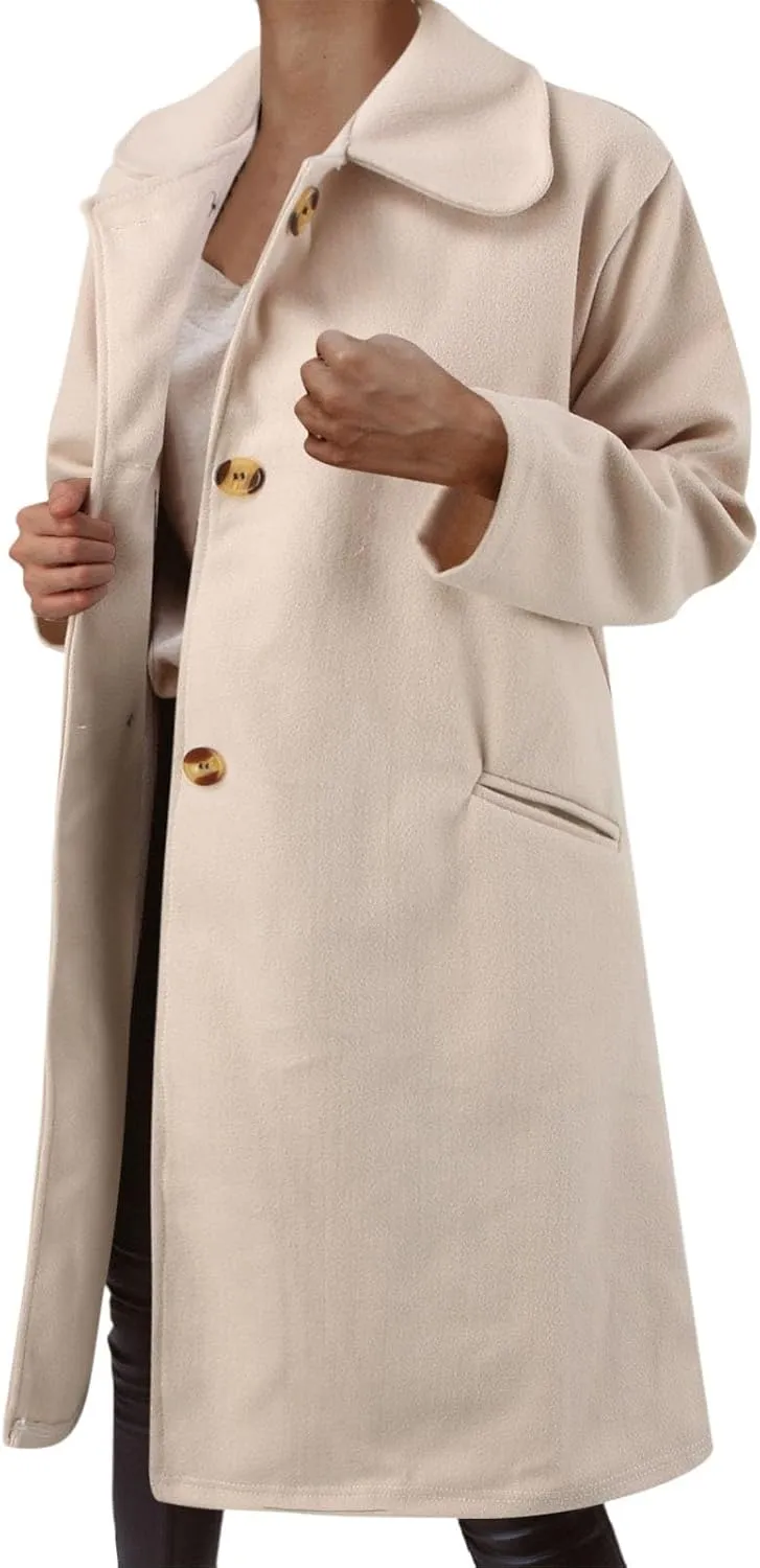 cooki Trench Coat for Women 2023 Women's Wool Trench Coats Warm Winter Pea Coat Double Breasted Mid-Long Lapel Fleece Jackets