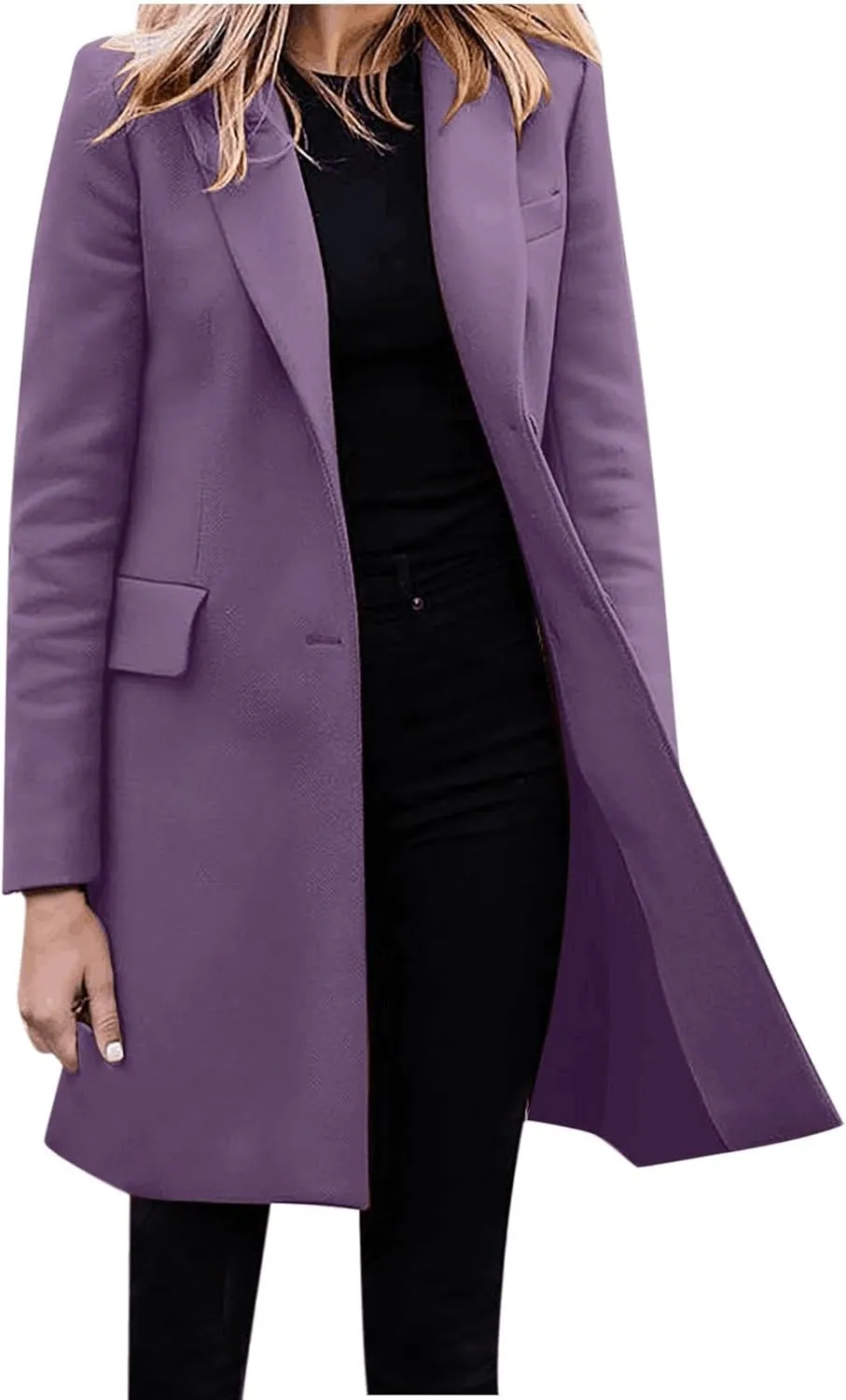 cooki Trench Coat for Women 2024 Fall Fashion Lapel Pea Coat Long Lightweight Jacket Winter Wool Blend Coats Outerwear
