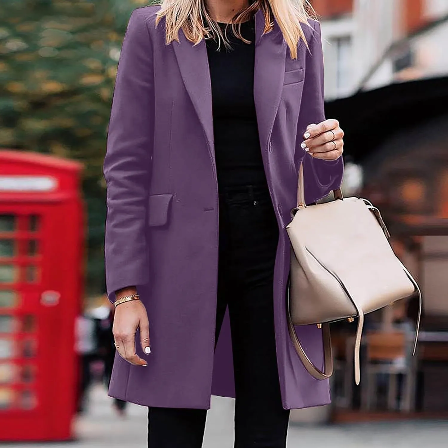 cooki Trench Coat for Women 2024 Fall Fashion Lapel Pea Coat Long Lightweight Jacket Winter Wool Blend Coats Outerwear