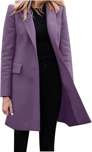 cooki Trench Coat for Women 2024 Fall Fashion Lapel Pea Coat Long Lightweight Jacket Winter Wool Blend Coats Outerwear