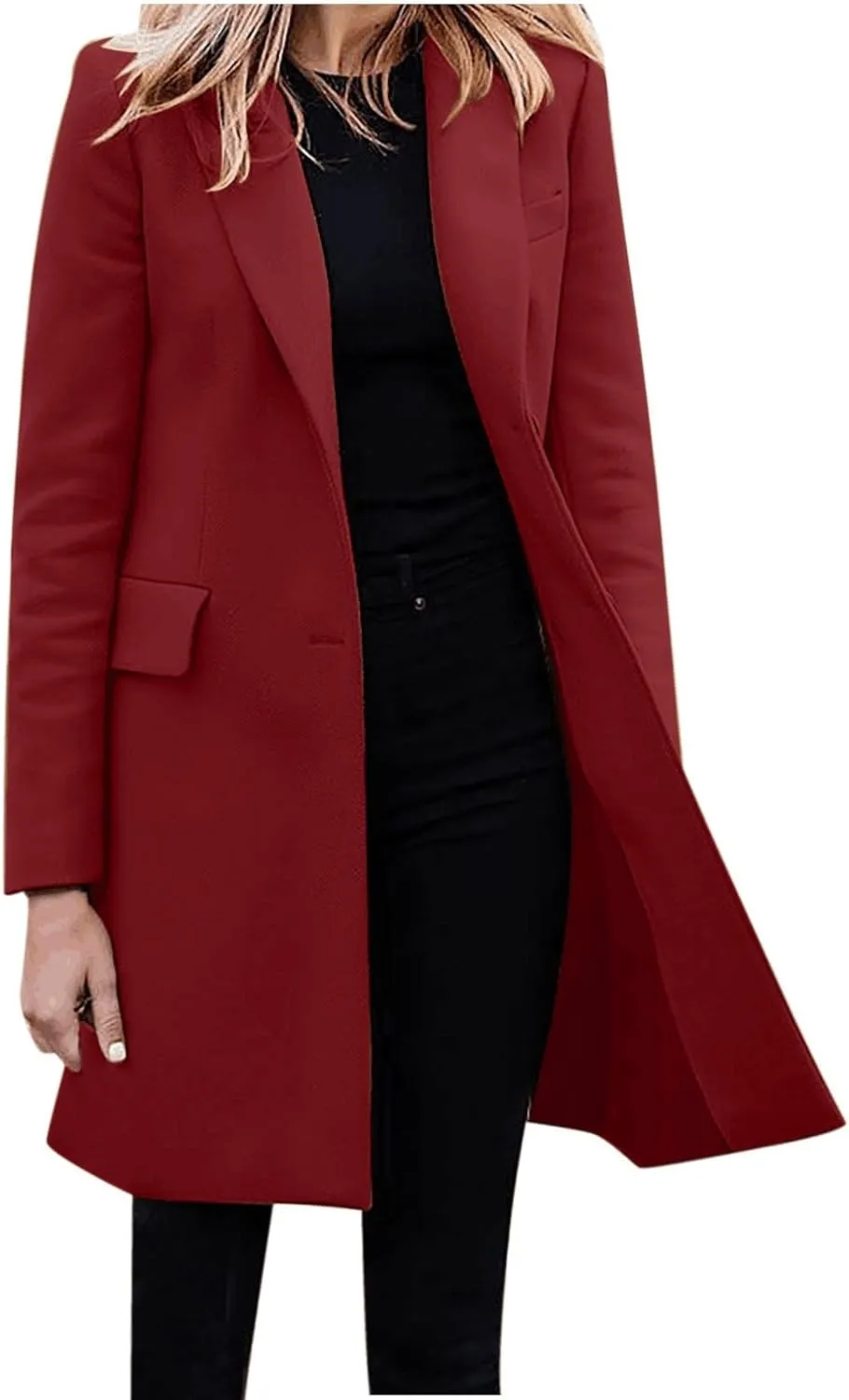 cooki Trench Coat for Women 2024 Fall Fashion Lapel Pea Coat Long Lightweight Jacket Winter Wool Blend Coats Outerwear