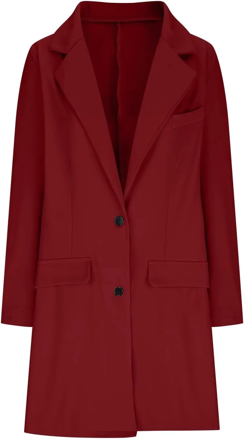 cooki Trench Coat for Women 2024 Fall Fashion Lapel Pea Coat Long Lightweight Jacket Winter Wool Blend Coats Outerwear