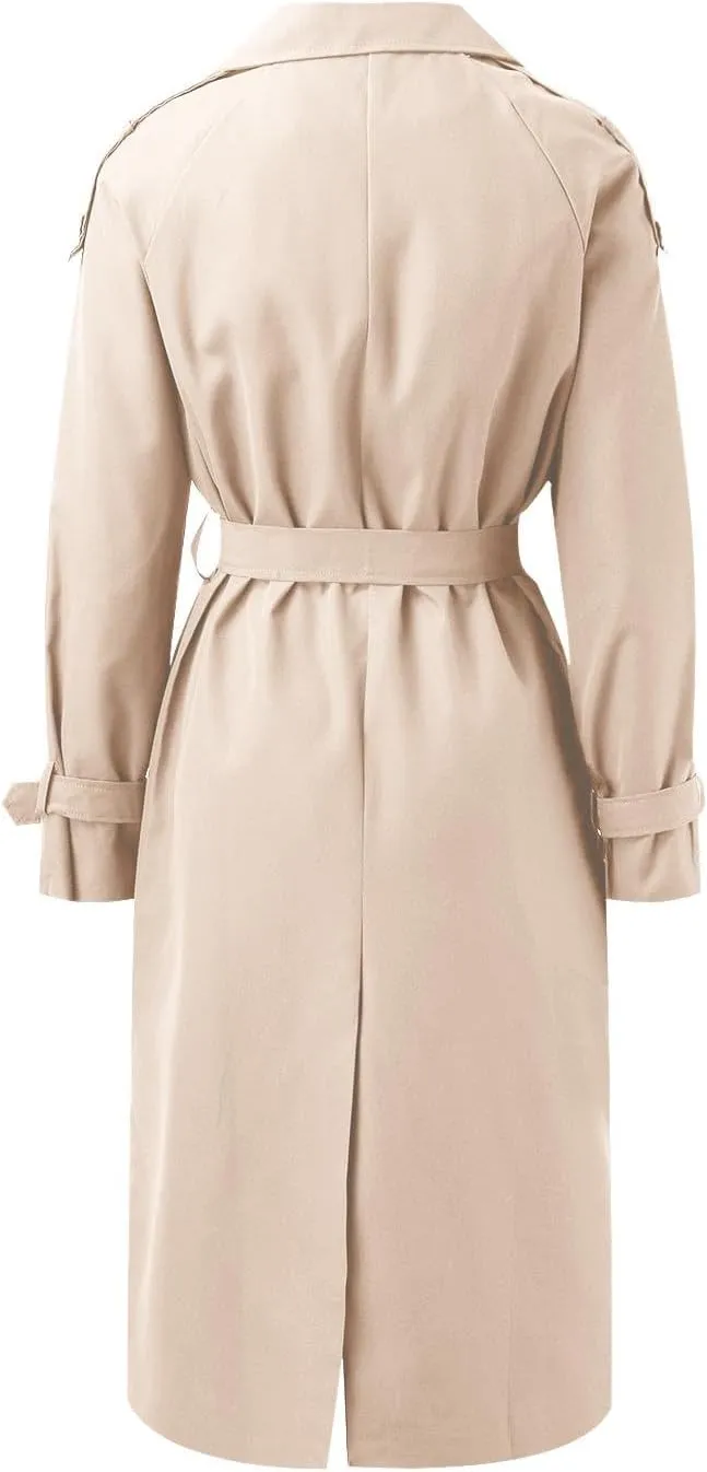 cooki Trench Coat Women Fall Jackets Women's Double Breasted Long Trench Coat Windproof Classic Lapel Slim Overcoat with Belt