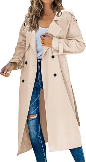 cooki Trench Coat Women Fall Jackets Women's Double Breasted Long Trench Coat Windproof Classic Lapel Slim Overcoat with Belt