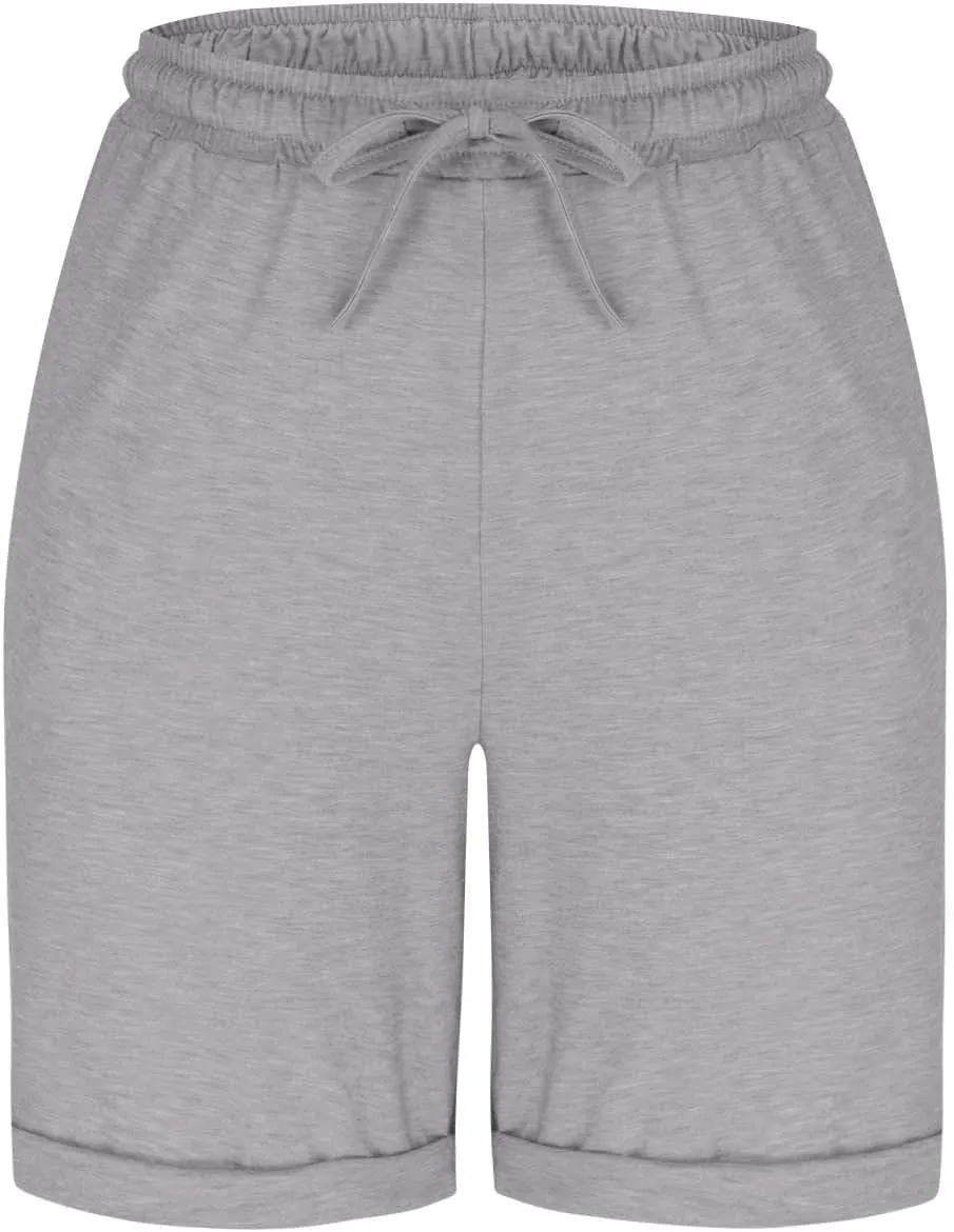 Cotton Sweat Shorts with Pockets for Women 10" Athletic Lounge Sports Workout Bermuda Knee Shorts