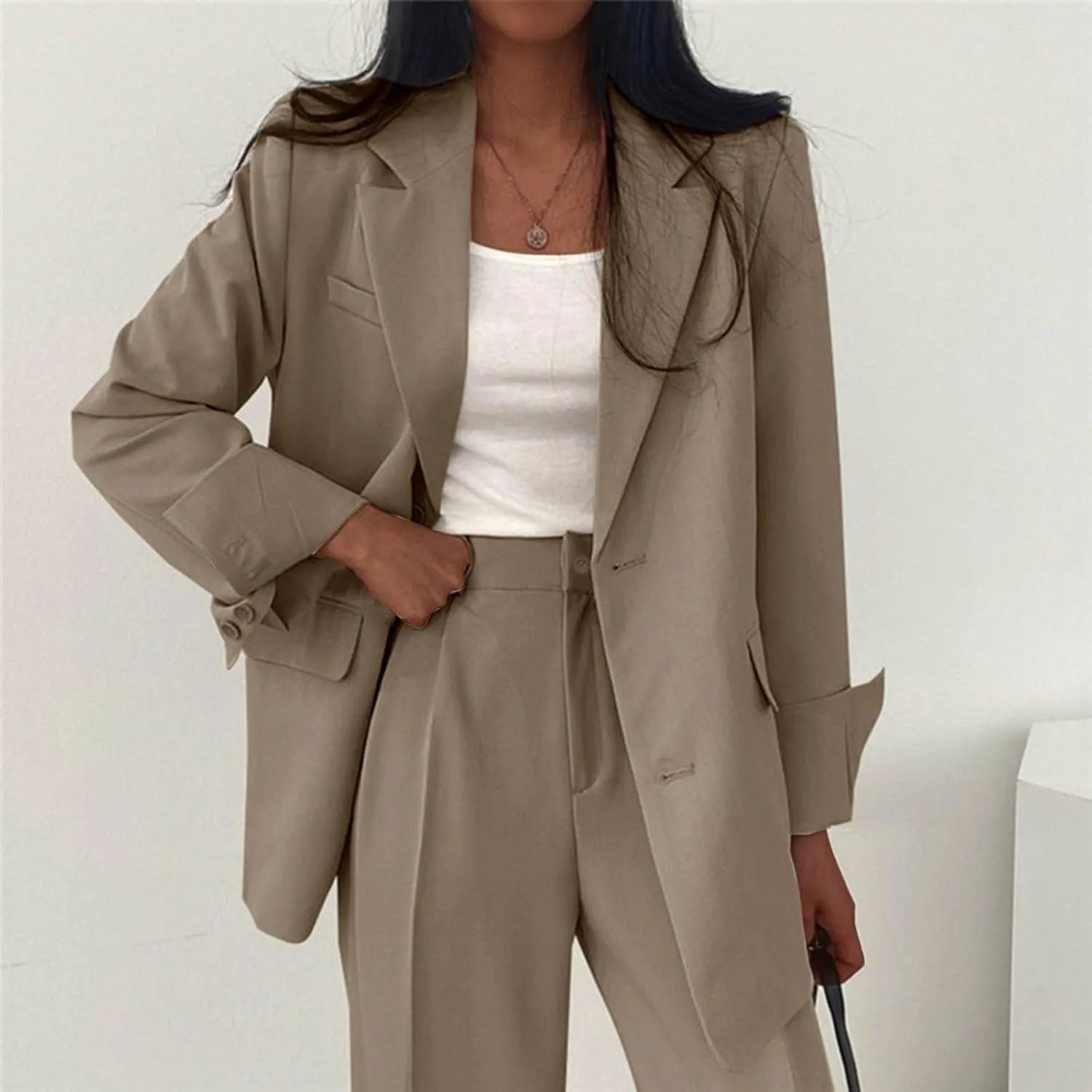 Cropped Suit Jacket Women Tweed Women Blazers Long Sleeve Causal Winter Coat Loose Fit With Pockets Blazers