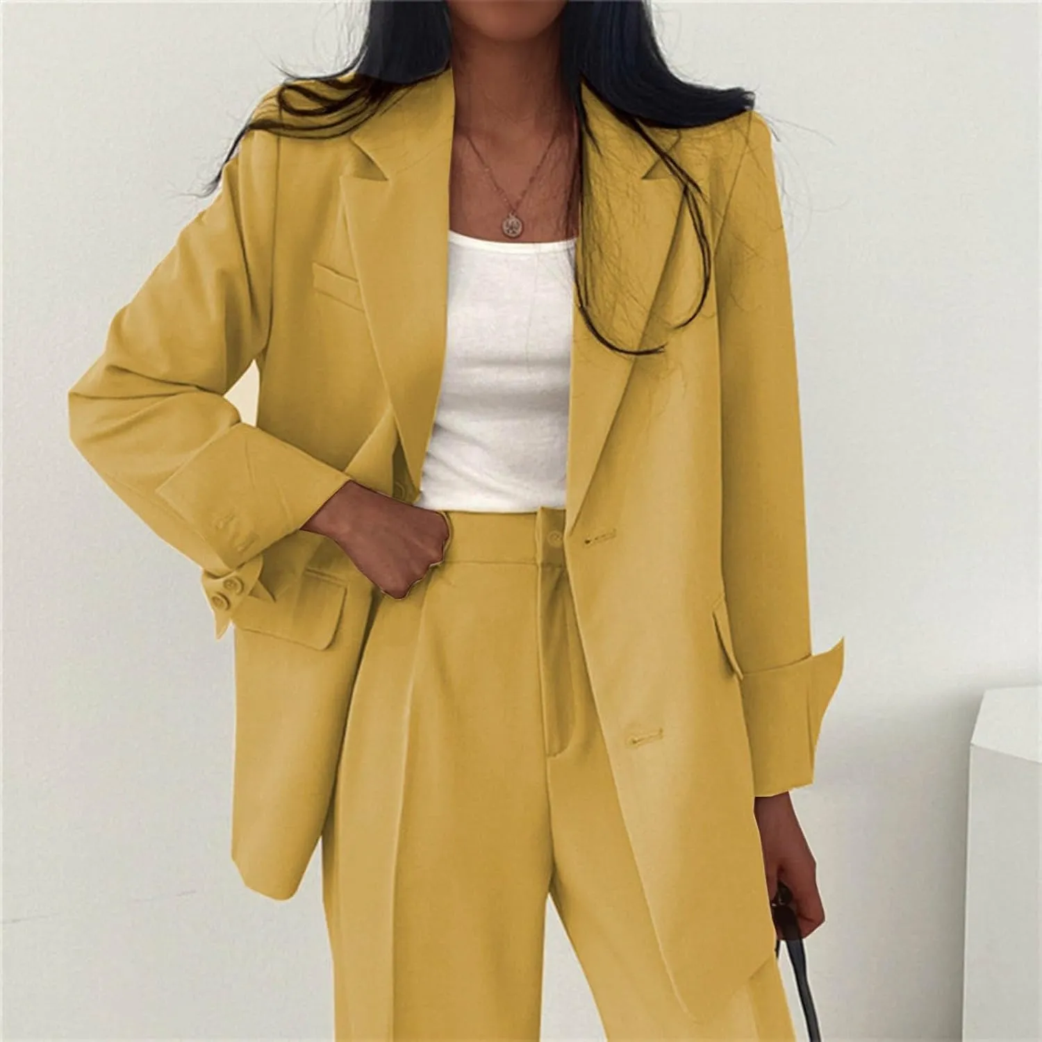Cropped Suit Jacket Women Tweed Women Blazers Long Sleeve Causal Winter Coat Loose Fit With Pockets Blazers