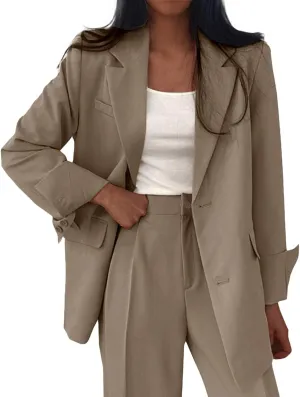 Cropped Suit Jacket Women Tweed Women Blazers Long Sleeve Causal Winter Coat Loose Fit With Pockets Blazers