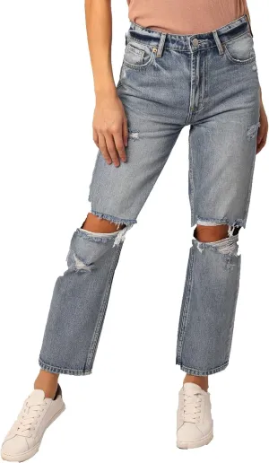 DEAR JOHN Jodi Women's Jeans Straight Leg High Rise Cropped Inseam