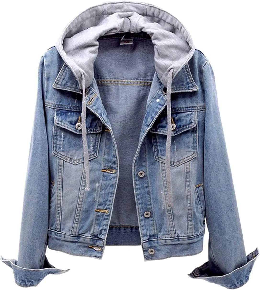 Denim Jacket For Women Oversized Jean Jacket Button Up Trendy Trucker Jacket Short Jacket Distressed Utility Winter Outwear
