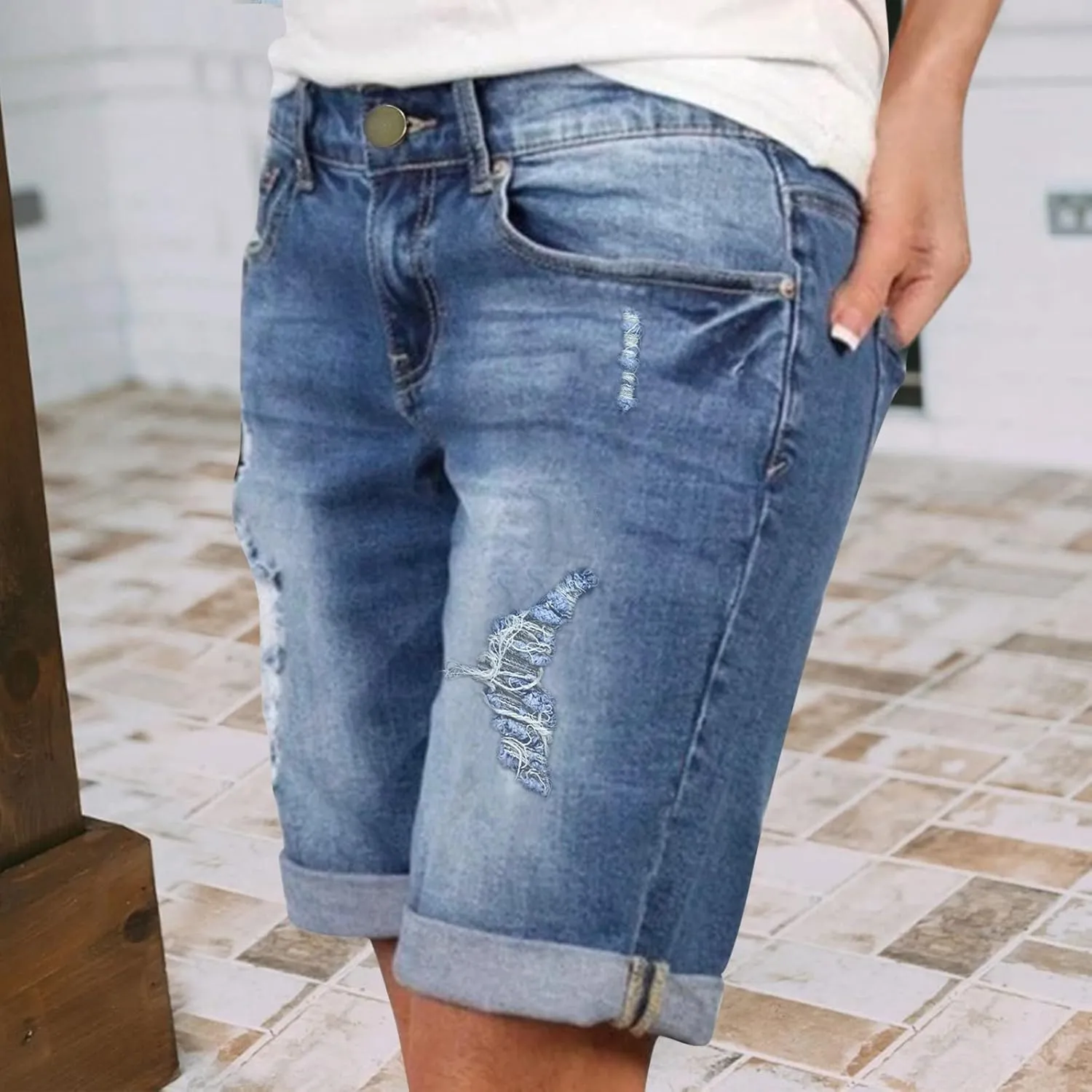 Denim Shorts for Women Stylish High Waisted Jean Shorts 2024 Summer Hem Distressed Short Jeans Causal Comfy Jean Shorts