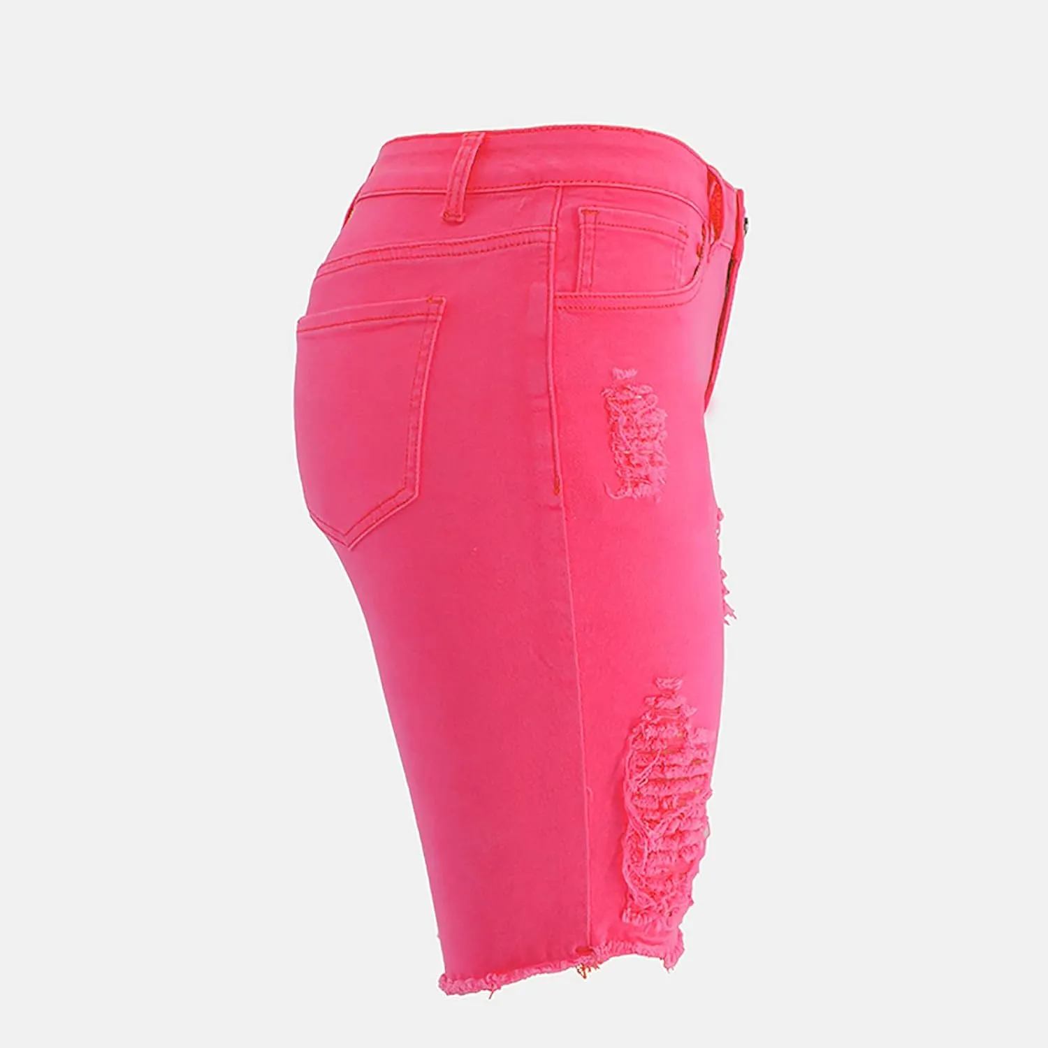 Denim Shorts Women High Waisted Distressed Ripped Loose Fit Knee Length Bermuda Shorts Casual Shorts with Pocket