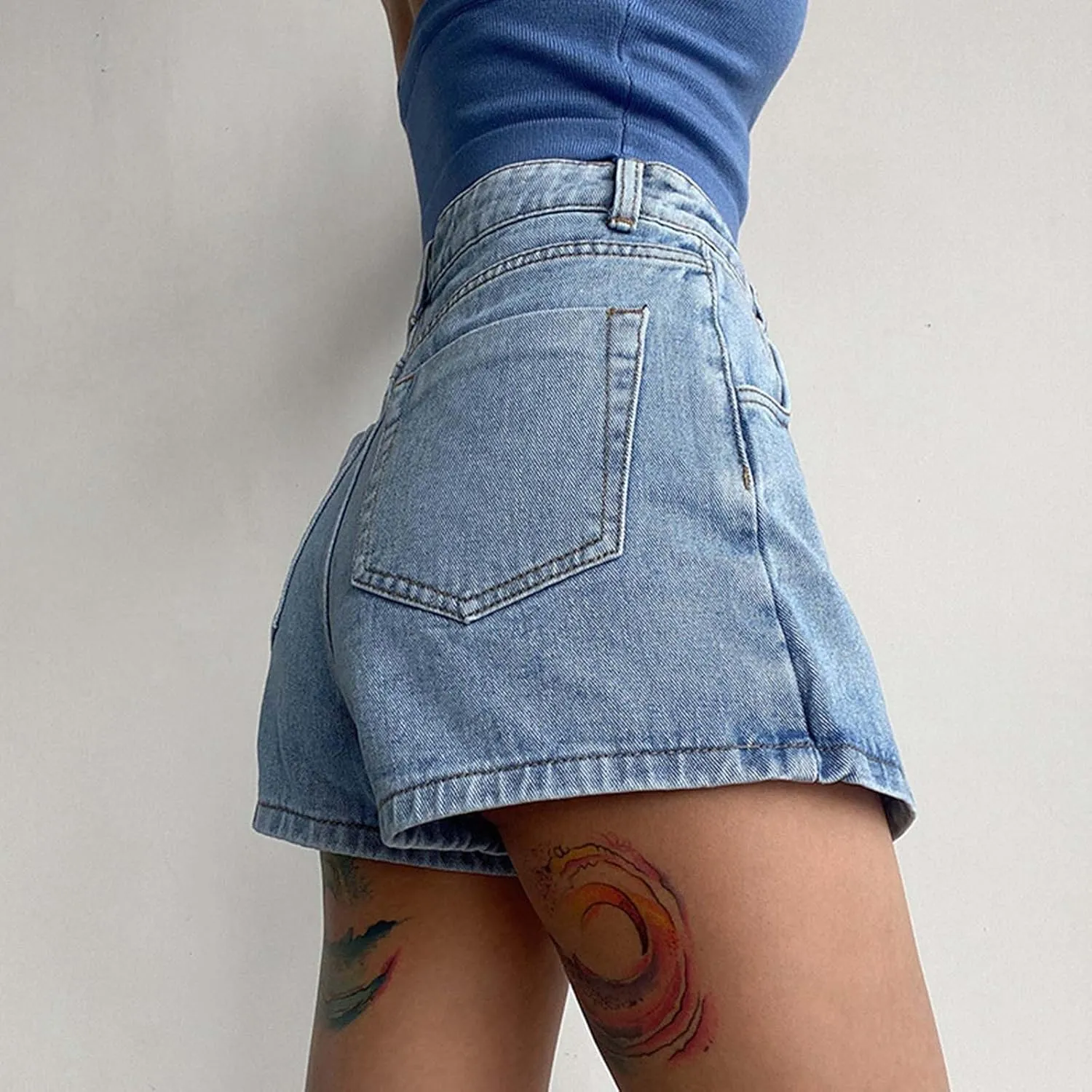 Denim Skorts for Woman Summer 2024 High Waist Button Faux Wrap Jean Skort Skirts with Pocket Ladies Stretch Shorts