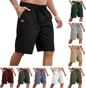 Dgoopd Mens Shorts Casual Stretch Cotton Athletic Summer Beach Shorts Elastic Waist Drawstring Casual Shorts with Pocket