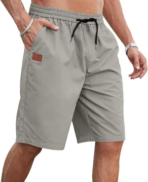 Dgoopd Mens Shorts Casual Stretch Cotton Athletic Summer Beach Shorts Elastic Waist Drawstring Casual Shorts with Pocket