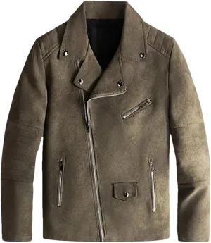 Disimlarl Mens Multi Zipper Suede Leather Jackets European Style Motorcycle Windbreaker Jackets Warm Lapel Coats