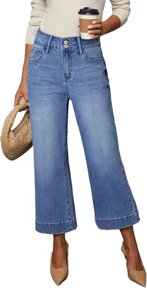 Dokotoo Womens Summer Jeans High Waisted Wide Leg Baggy Jeans for Women Stretch Denim Pants