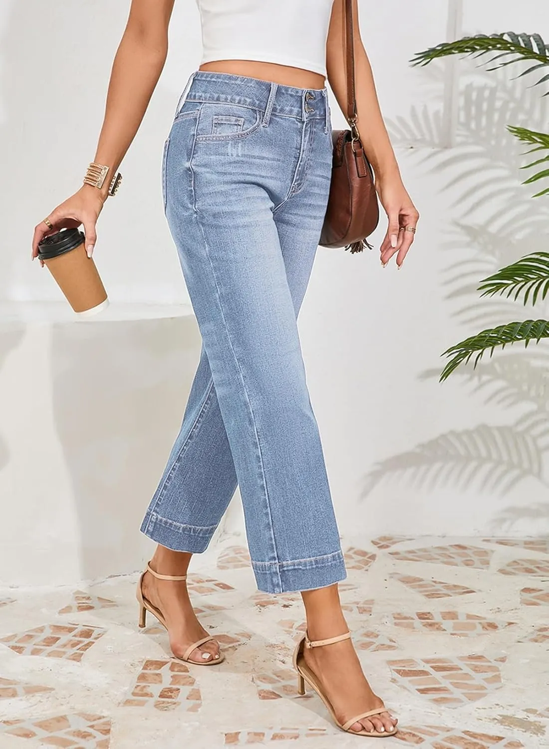 Dokotoo Womens Summer Jeans High Waisted Wide Leg Baggy Jeans for Women Stretch Denim Pants