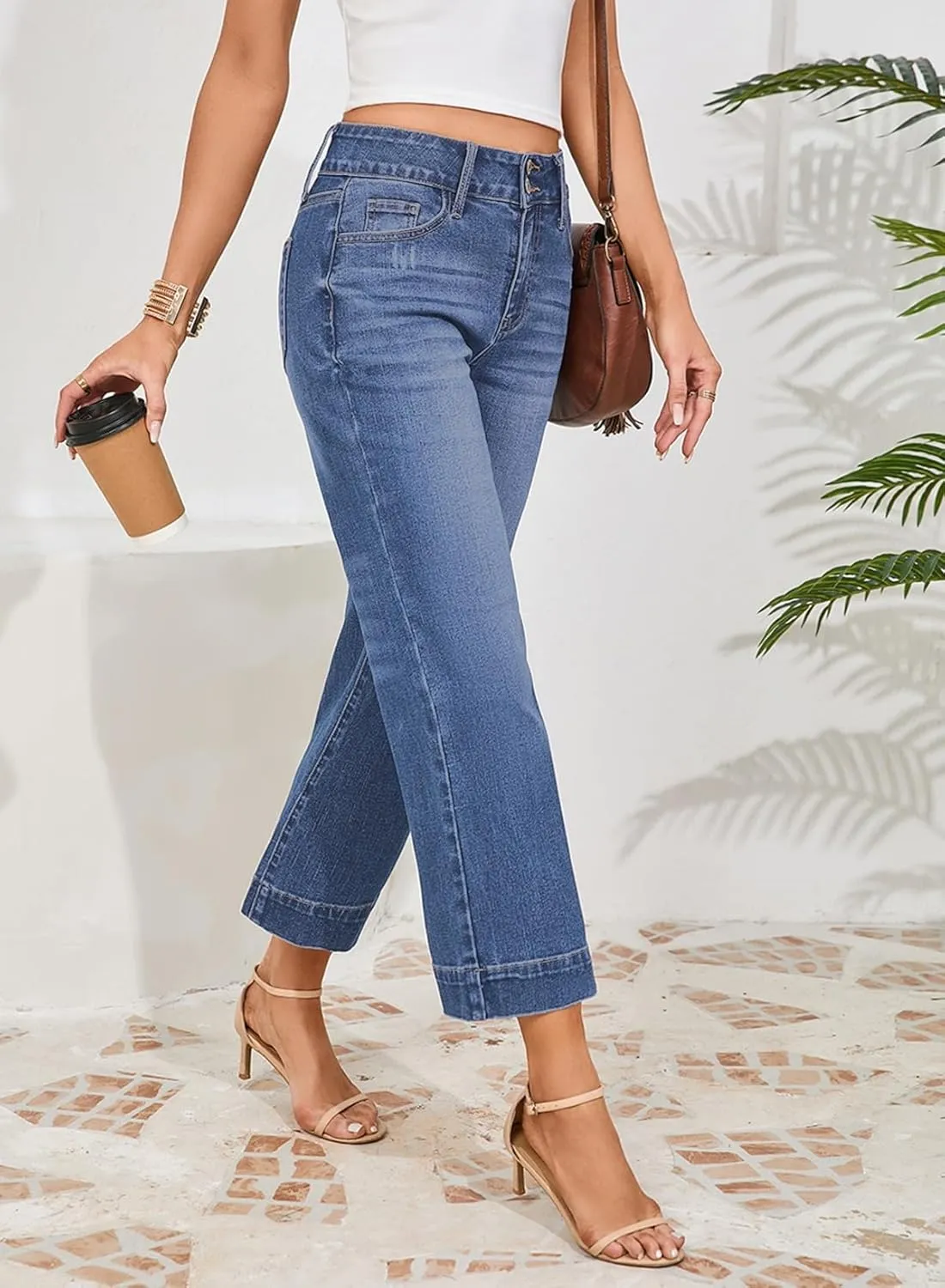 Dokotoo Womens Summer Jeans High Waisted Wide Leg Baggy Jeans for Women Stretch Denim Pants