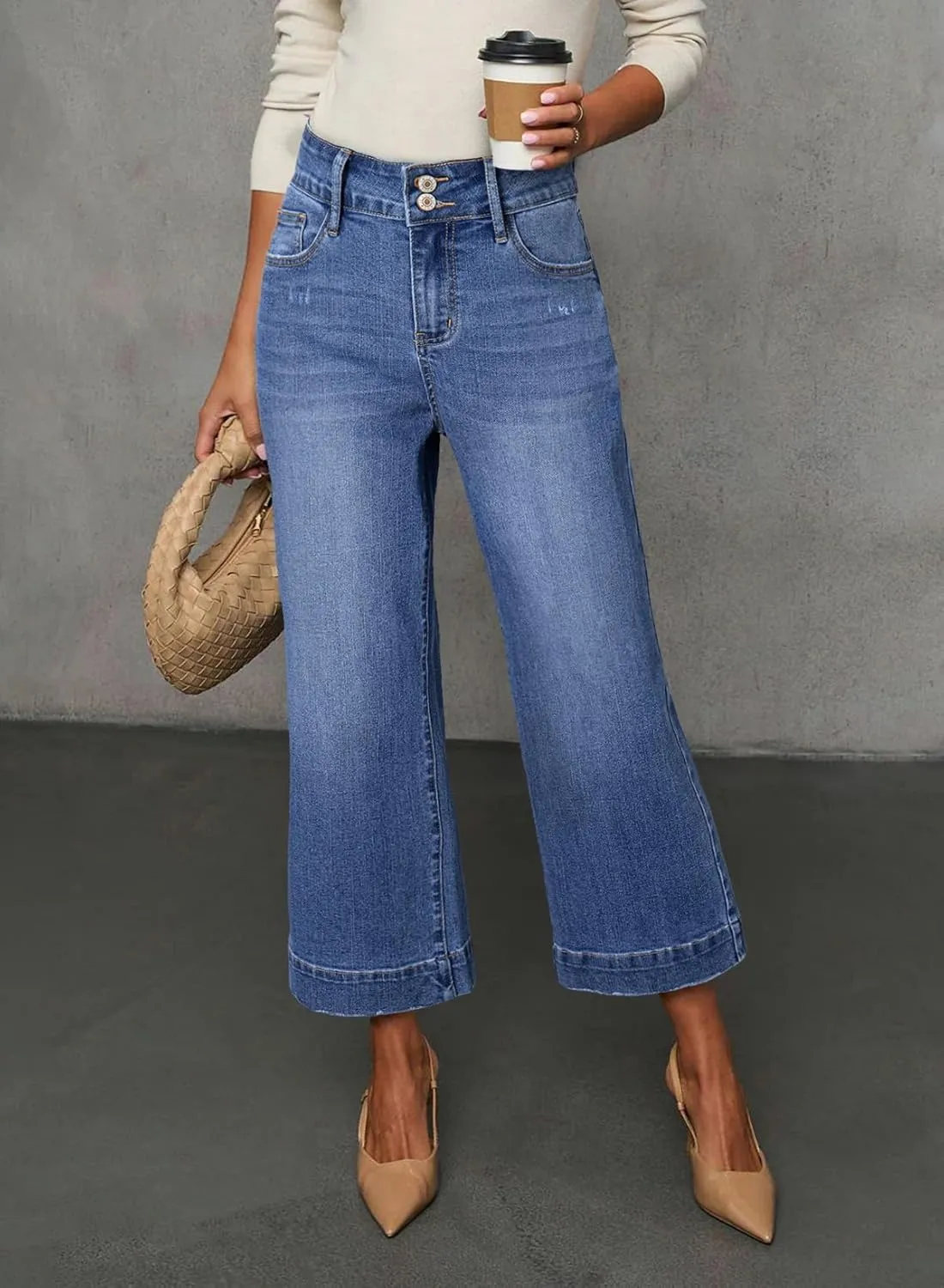 Dokotoo Womens Summer Jeans High Waisted Wide Leg Baggy Jeans for Women Stretch Denim Pants