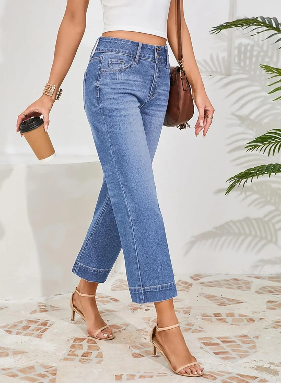 Dokotoo Womens Summer Jeans High Waisted Wide Leg Baggy Jeans for Women Stretch Denim Pants