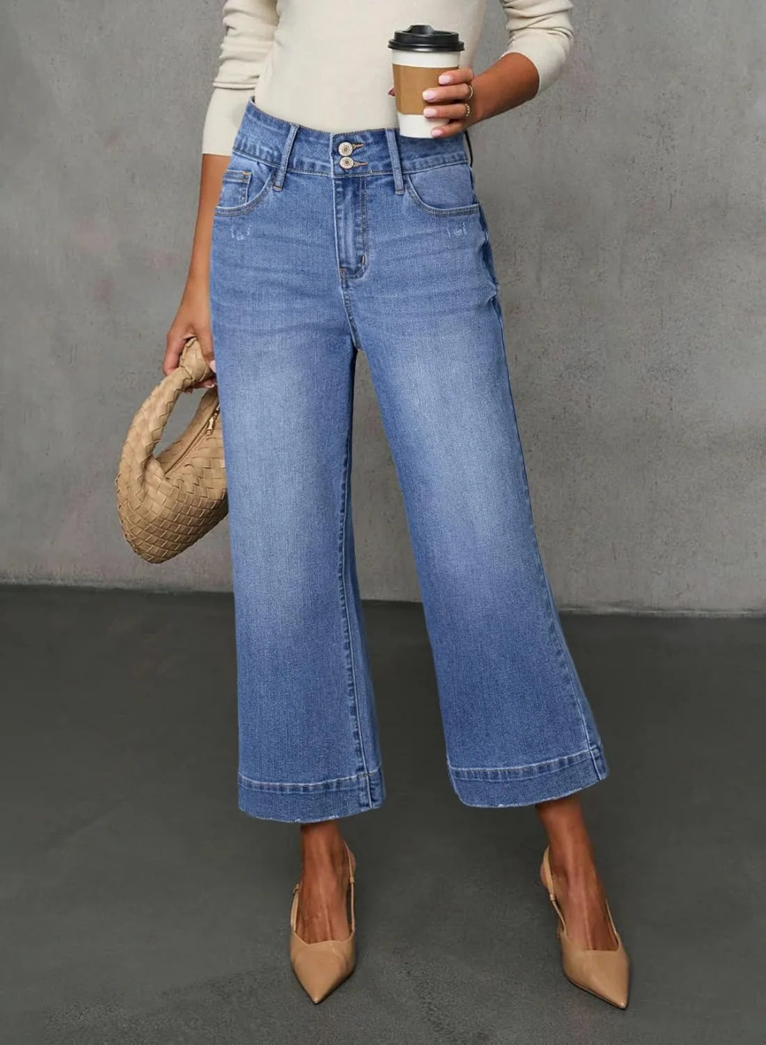 Dokotoo Womens Summer Jeans High Waisted Wide Leg Baggy Jeans for Women Stretch Denim Pants
