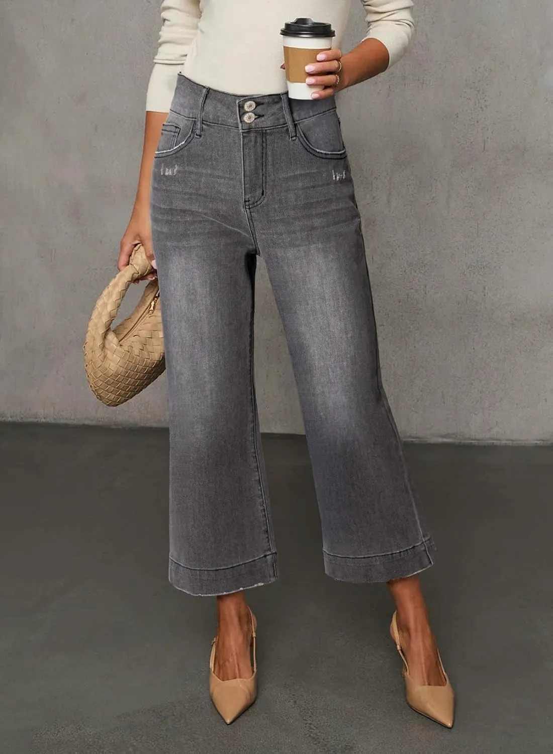 Dokotoo Womens Summer Jeans High Waisted Wide Leg Baggy Jeans for Women Stretch Denim Pants