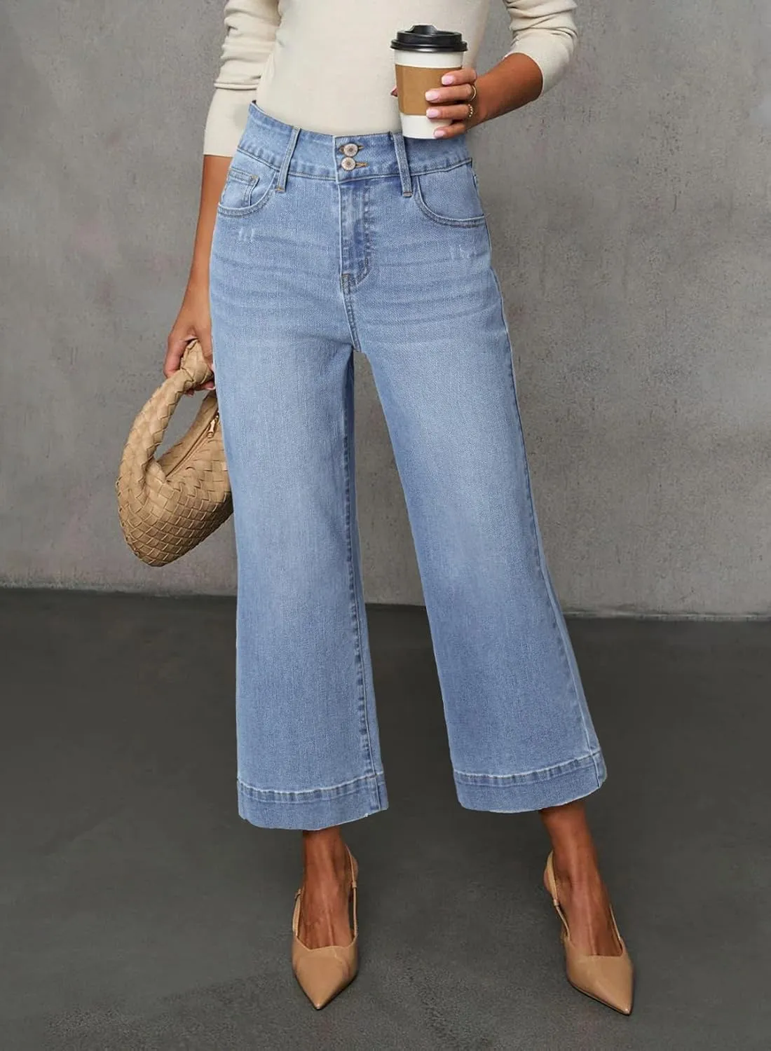 Dokotoo Womens Summer Jeans High Waisted Wide Leg Baggy Jeans for Women Stretch Denim Pants