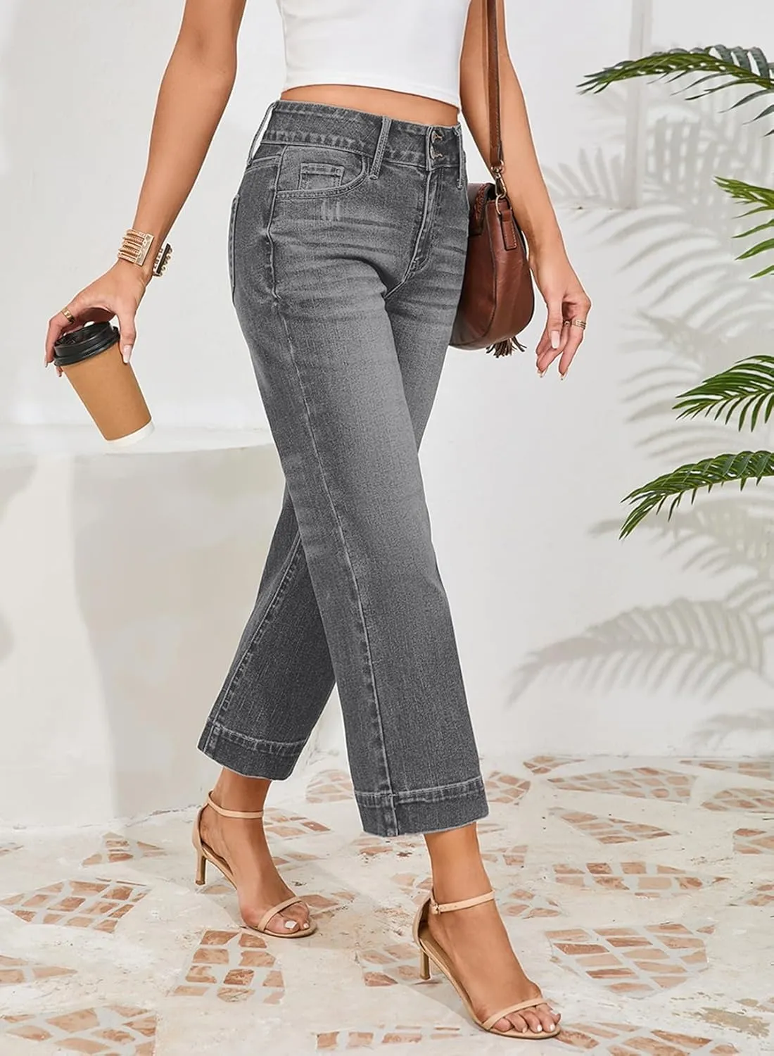 Dokotoo Womens Summer Jeans High Waisted Wide Leg Baggy Jeans for Women Stretch Denim Pants