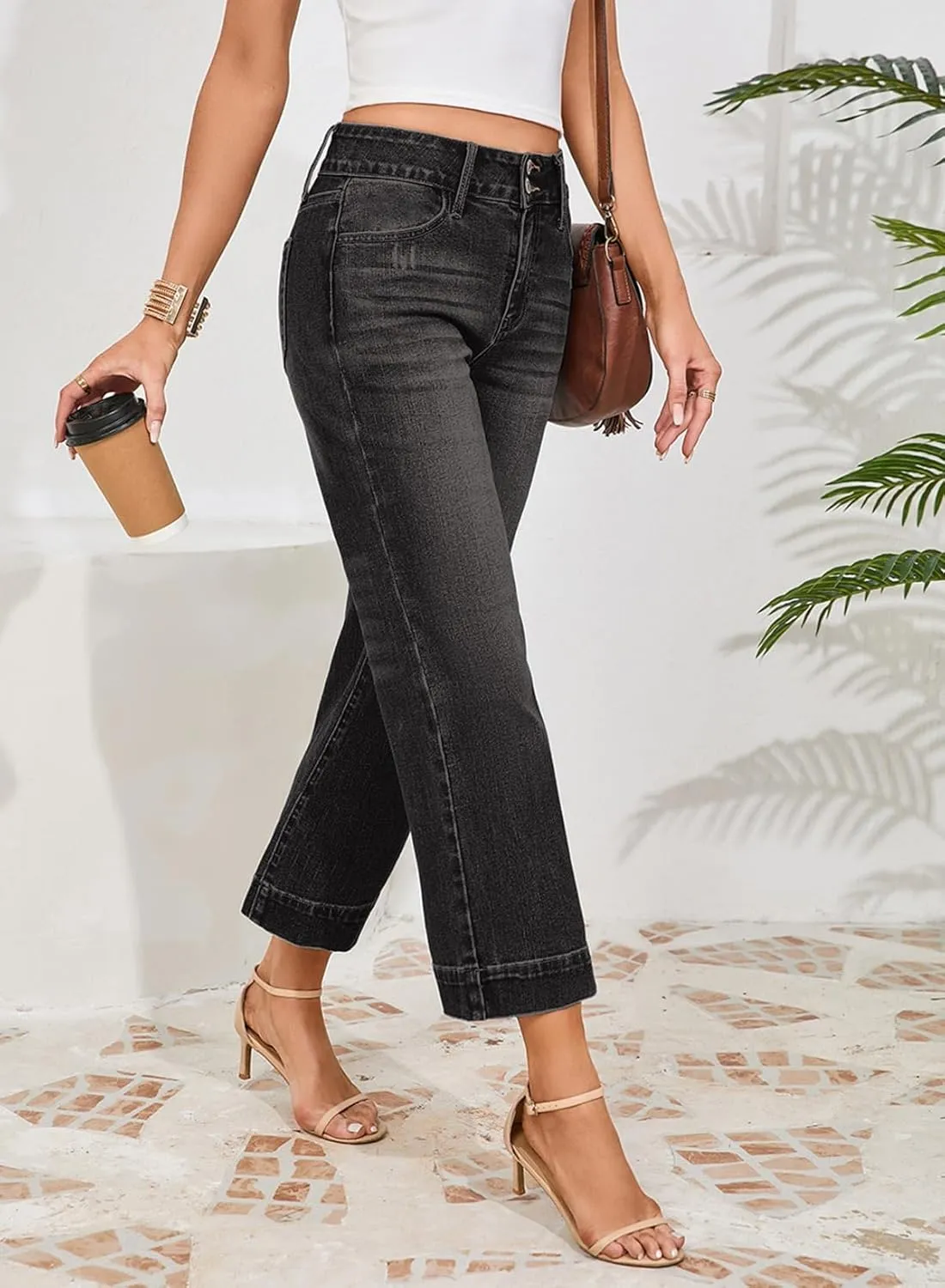 Dokotoo Womens Summer Jeans High Waisted Wide Leg Baggy Jeans for Women Stretch Denim Pants