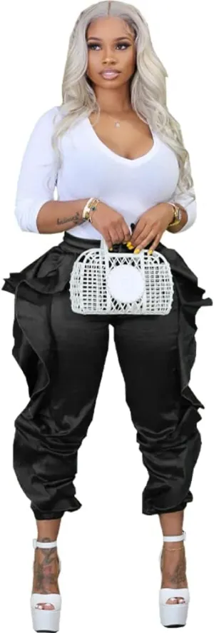 Ecirod Womens Comfy Casual Drawstring Chino Pants High Elastic Waist Paperbag Pants Trousers