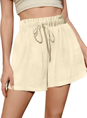 Fancysters Womens Linen Casual Shorts High Waisted Cotton Shorts Summer Flowy Beach Drawstring Shorts
