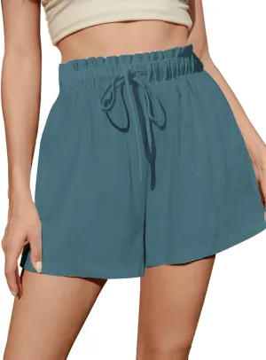 Fancysters Womens Linen Casual Shorts High Waisted Cotton Shorts Summer Flowy Beach Drawstring Shorts