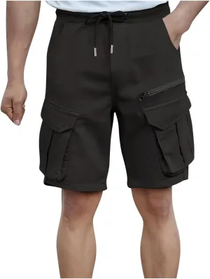 Fashion Cargo Shorts for Men Multi-Pocket Zipper Men's Pants Casual Loose Solid Color Shorts