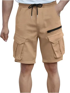 Fashion Cargo Shorts for Men Multi-Pocket Zipper Men's Pants Casual Loose Solid Color Shorts