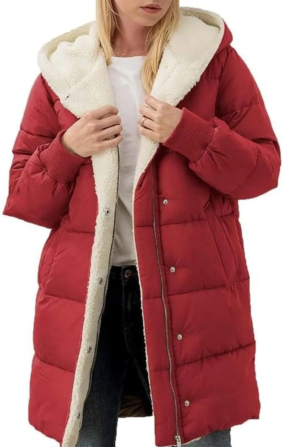 Faux fur Hood Snow Parka Hooded Puffer Jacket Lightweight Winter Coat Winter Puffer Coats Womens Winter Jacket Warm