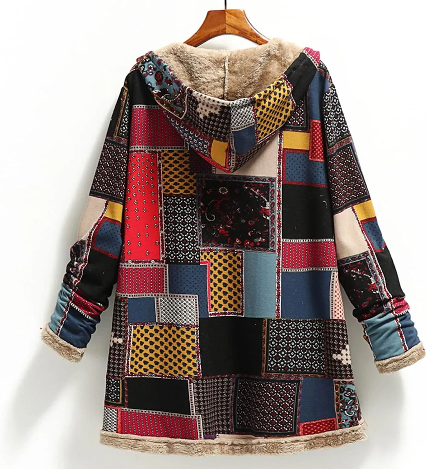 Finelylove Winter Jackets for Women 2024 Westren Aztec Print Graphic Hoodie Jacket Fleece Sherpa Lined Vintage Trench Coat
