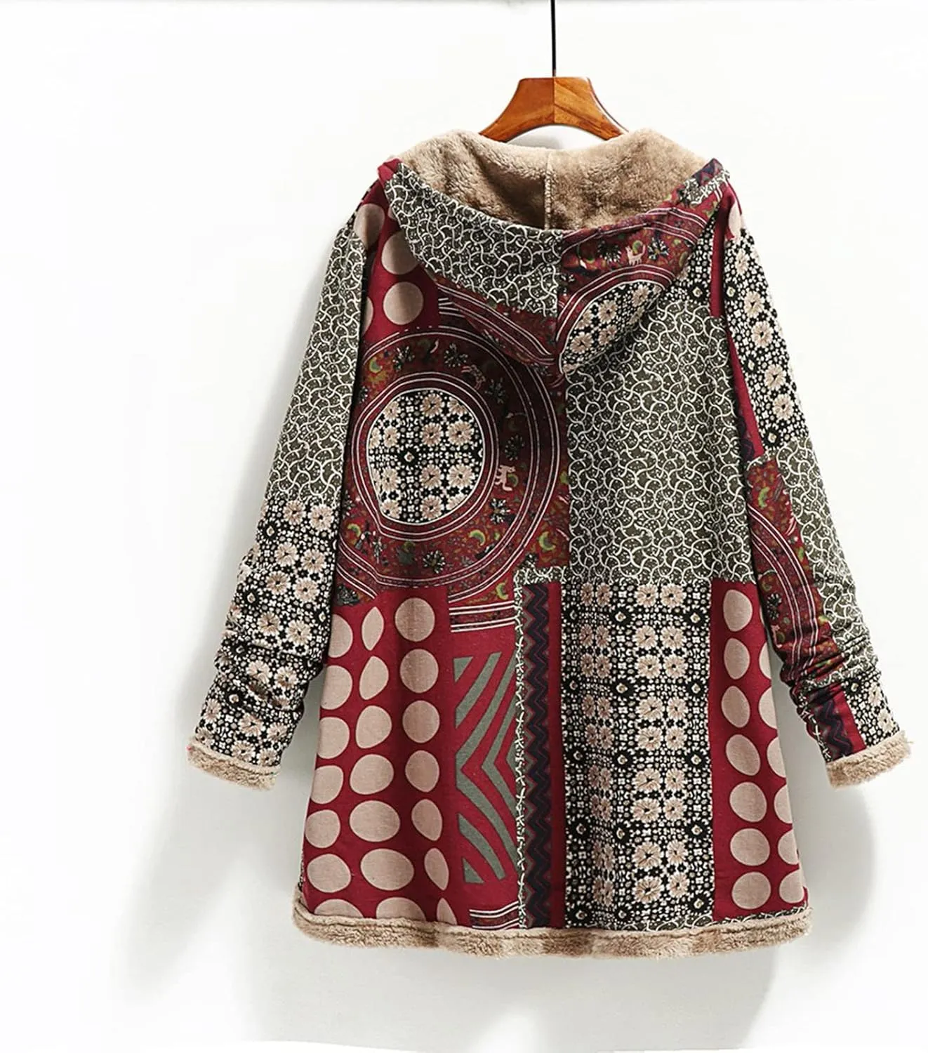 Finelylove Winter Jackets for Women 2024 Westren Aztec Print Graphic Hoodie Jacket Fleece Sherpa Lined Vintage Trench Coat
