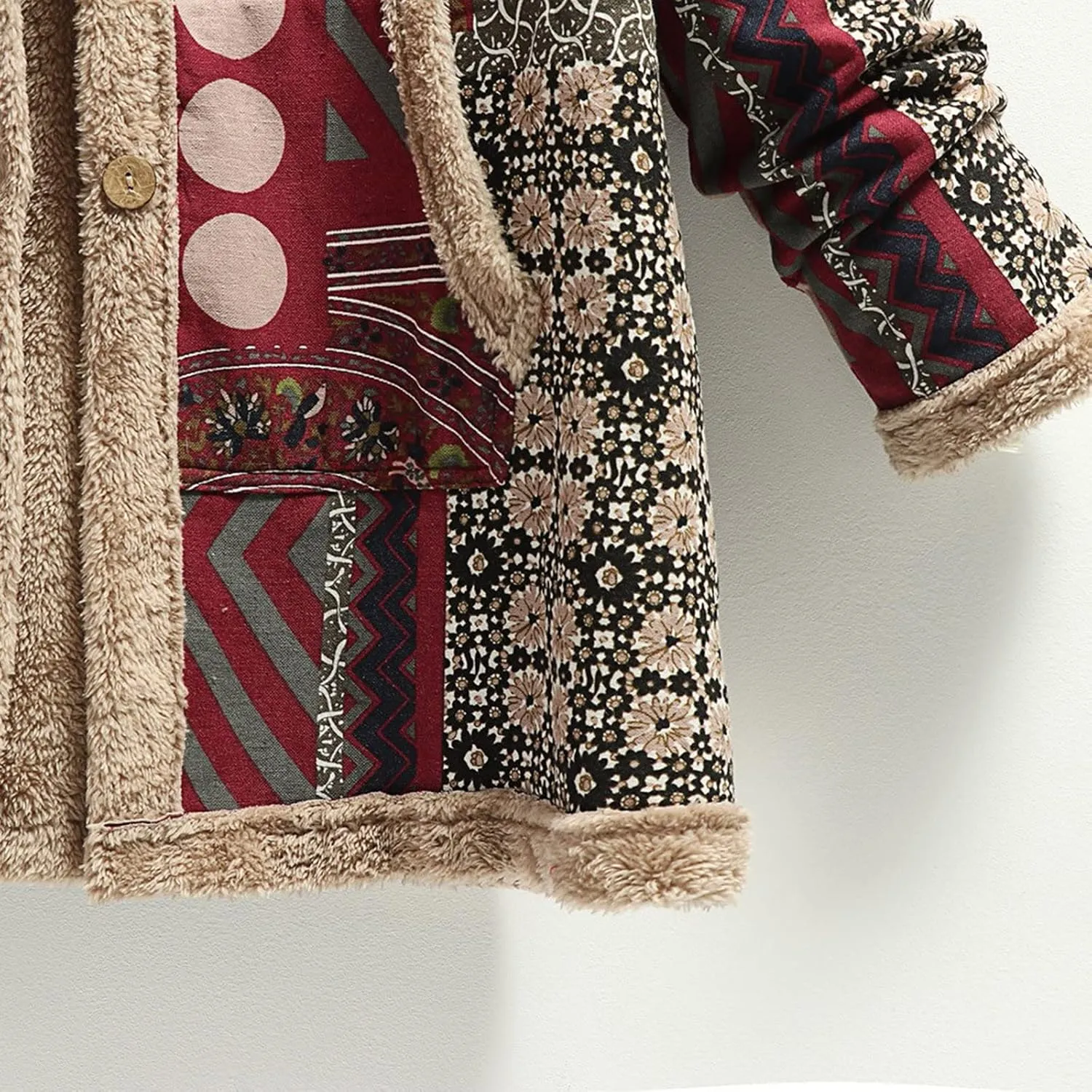 Finelylove Winter Jackets for Women 2024 Westren Aztec Print Graphic Hoodie Jacket Fleece Sherpa Lined Vintage Trench Coat