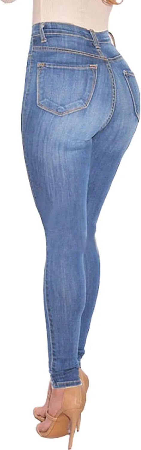 FISCLOSIN Womens High Waist Stretch Jeans 5 Button Push Up Butt Lifting Skinny Colombian Jeans